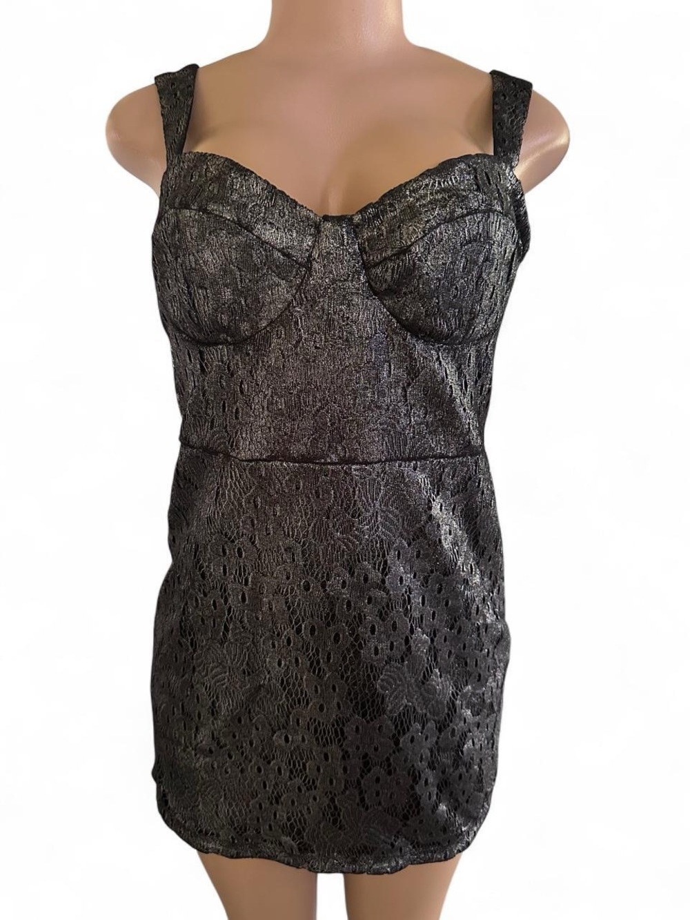 Topshop Black Metallic Corset style top Mini Dress
